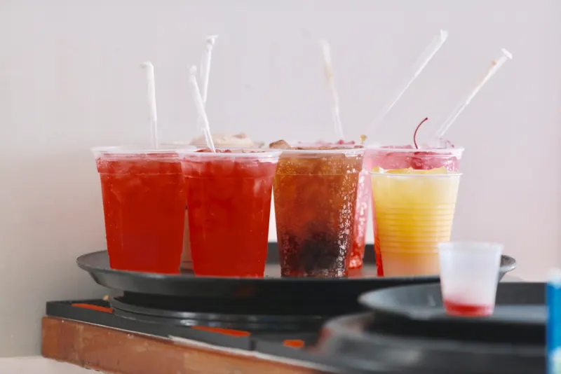 Frozen drinks on a tray
