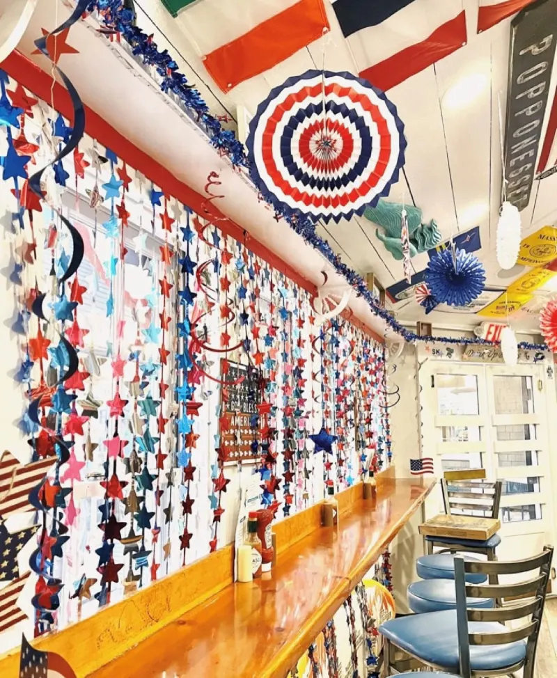Fourth of July decorations inside the Raw Bar