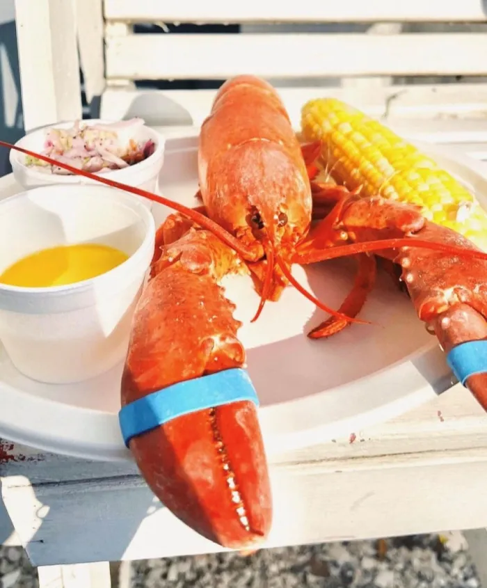 Steamed lobster with corn and drawn butter